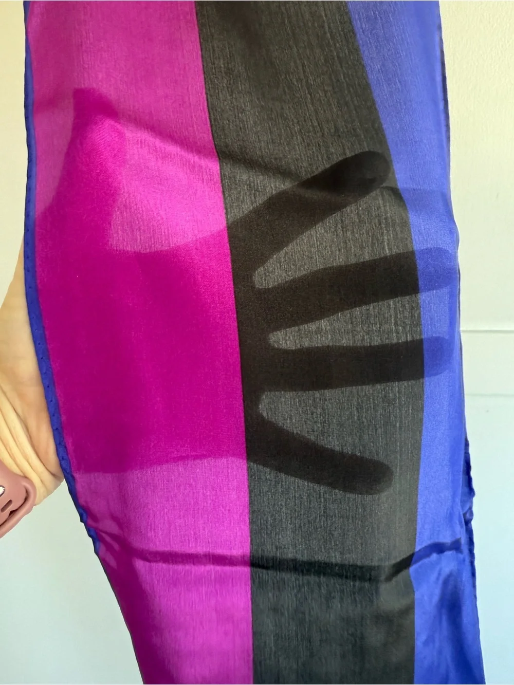 VTG Echo 100% Silk Scarf Rectangle 47”x 8” Blue Black Purple Made In Japan